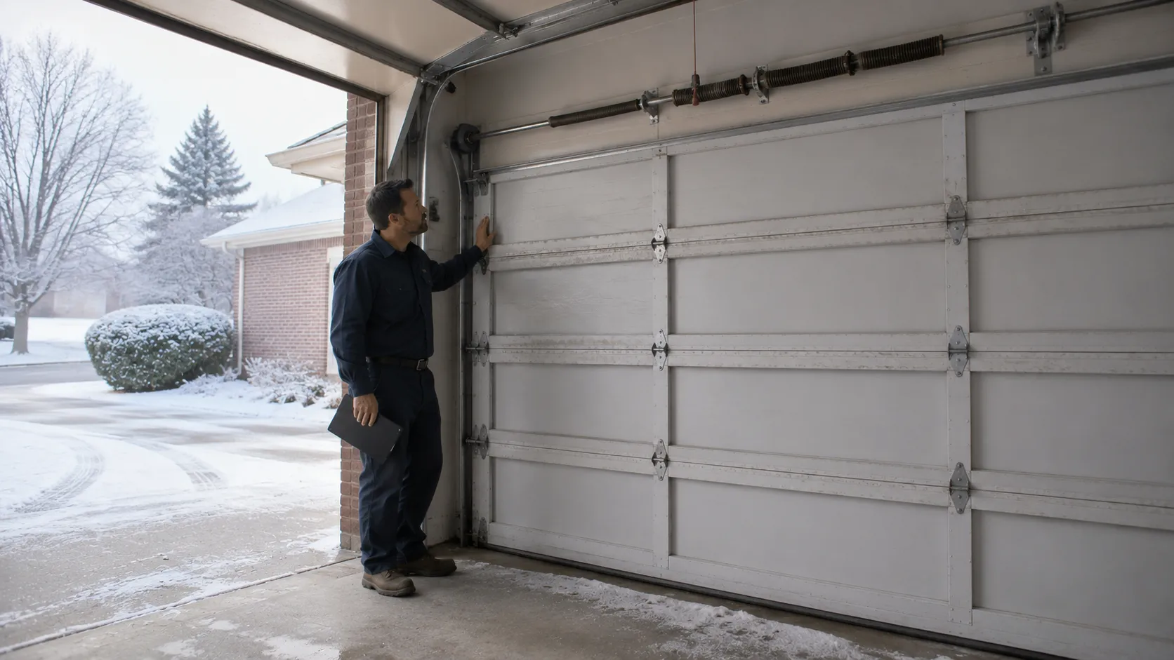 Garage door detail illustrating when a spring snaps on a cold morning in encinitas